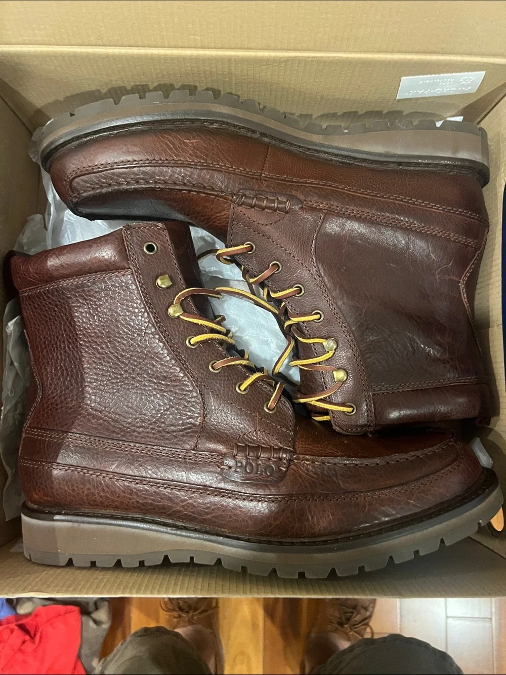 Polo by Ralph Lauren Men’s Willingcott Brown Leather Moc Toe Lace-Up Work Boots